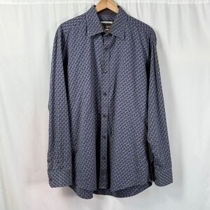 Johnston & Murphy Tailored Fit Button Down Shirt Mens L Flip Cuff Geometric